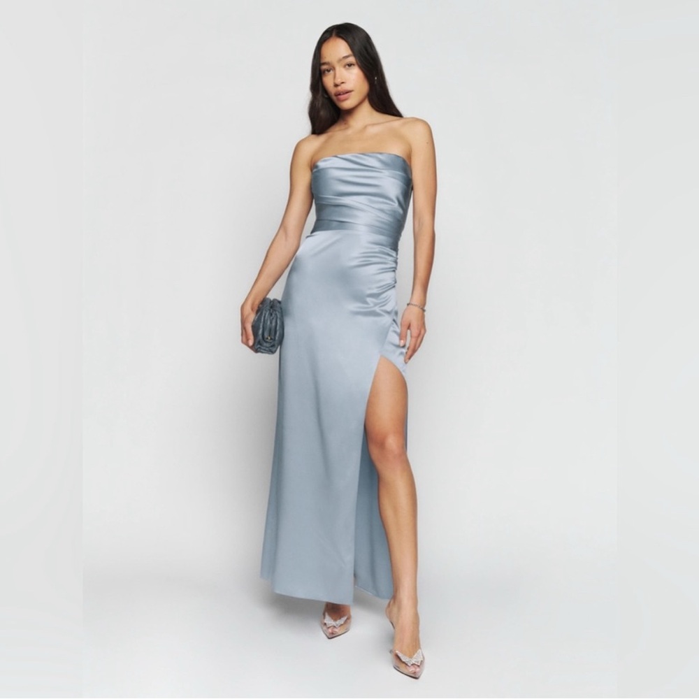 Reformation Barrow Silk Satin Dress - Blue in Size 4